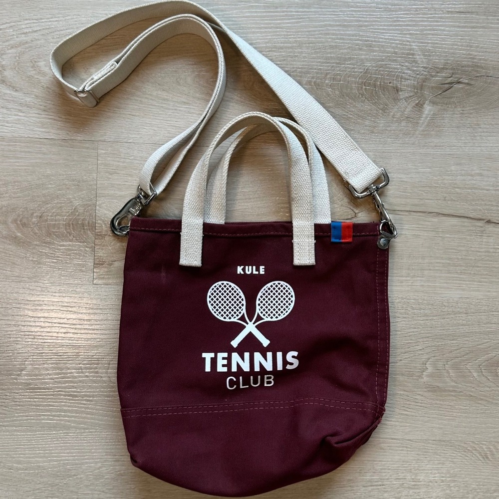 KULE Anthropologie Tennis Bucket Tote Burgundy Canvas Crossbody Bag Tenniscore